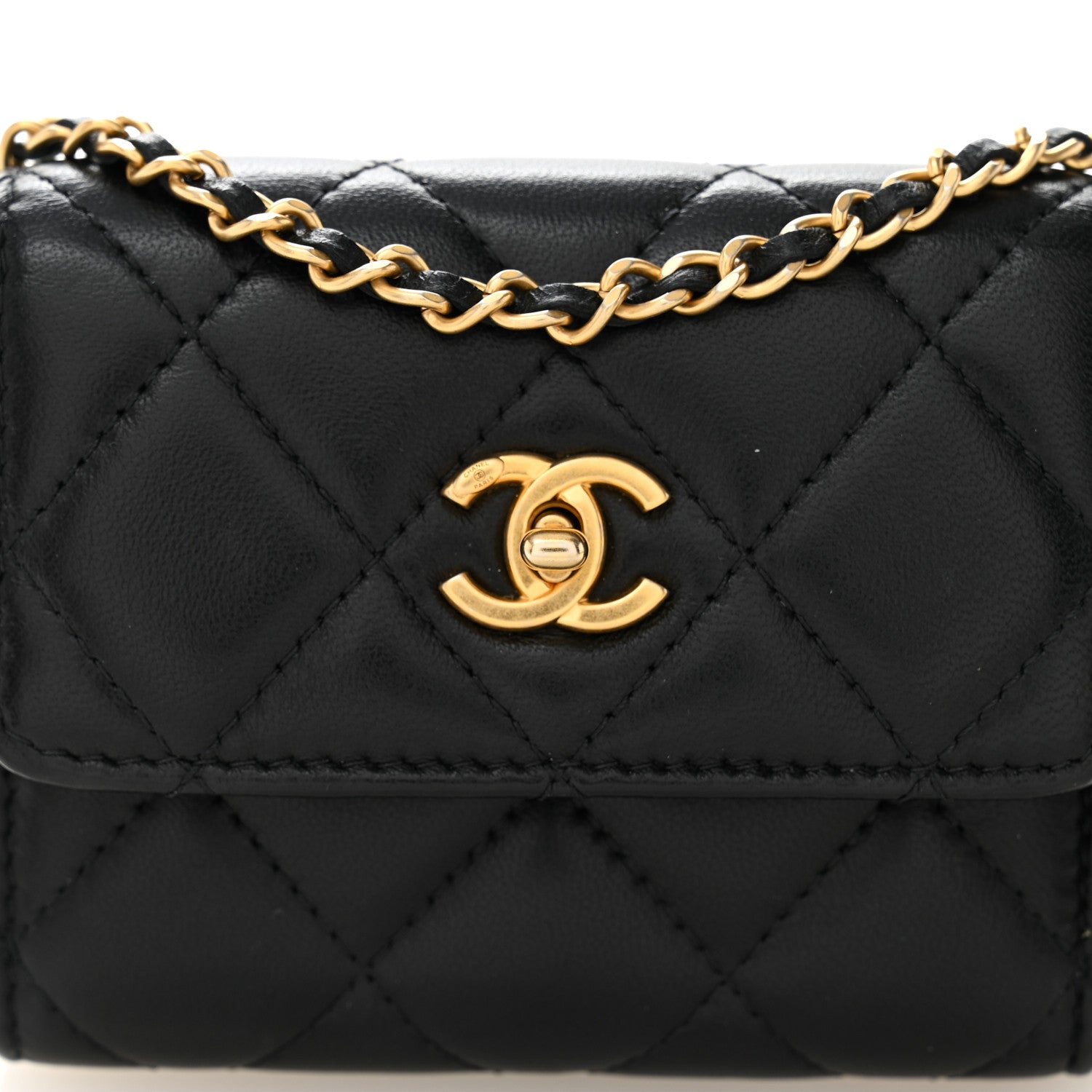 Chanel Lambskin Quilted Pearl Crush Card Holder With Chain Black 9 of 11