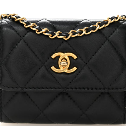 Chanel Lambskin Quilted Pearl Crush Card Holder With Chain Black 9 of 11