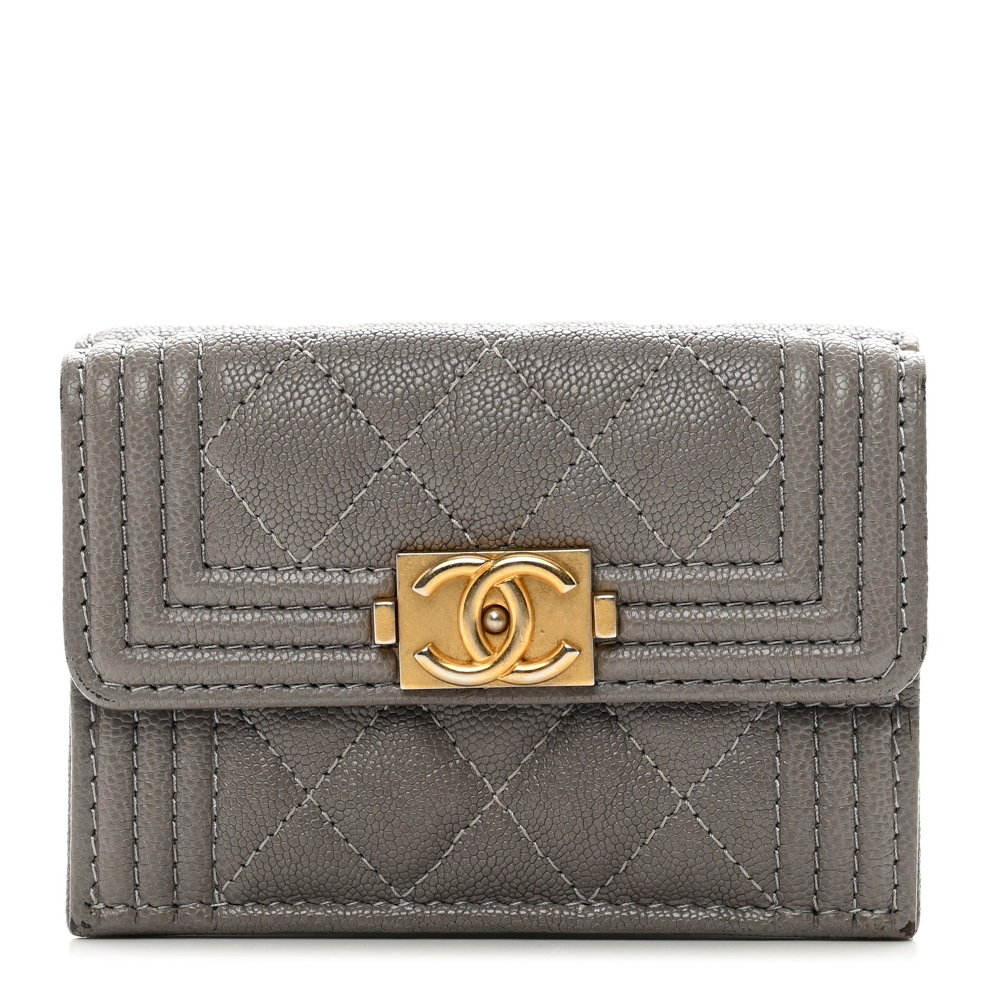 Caviar Quilted Small Boy Flap Wallet Grey