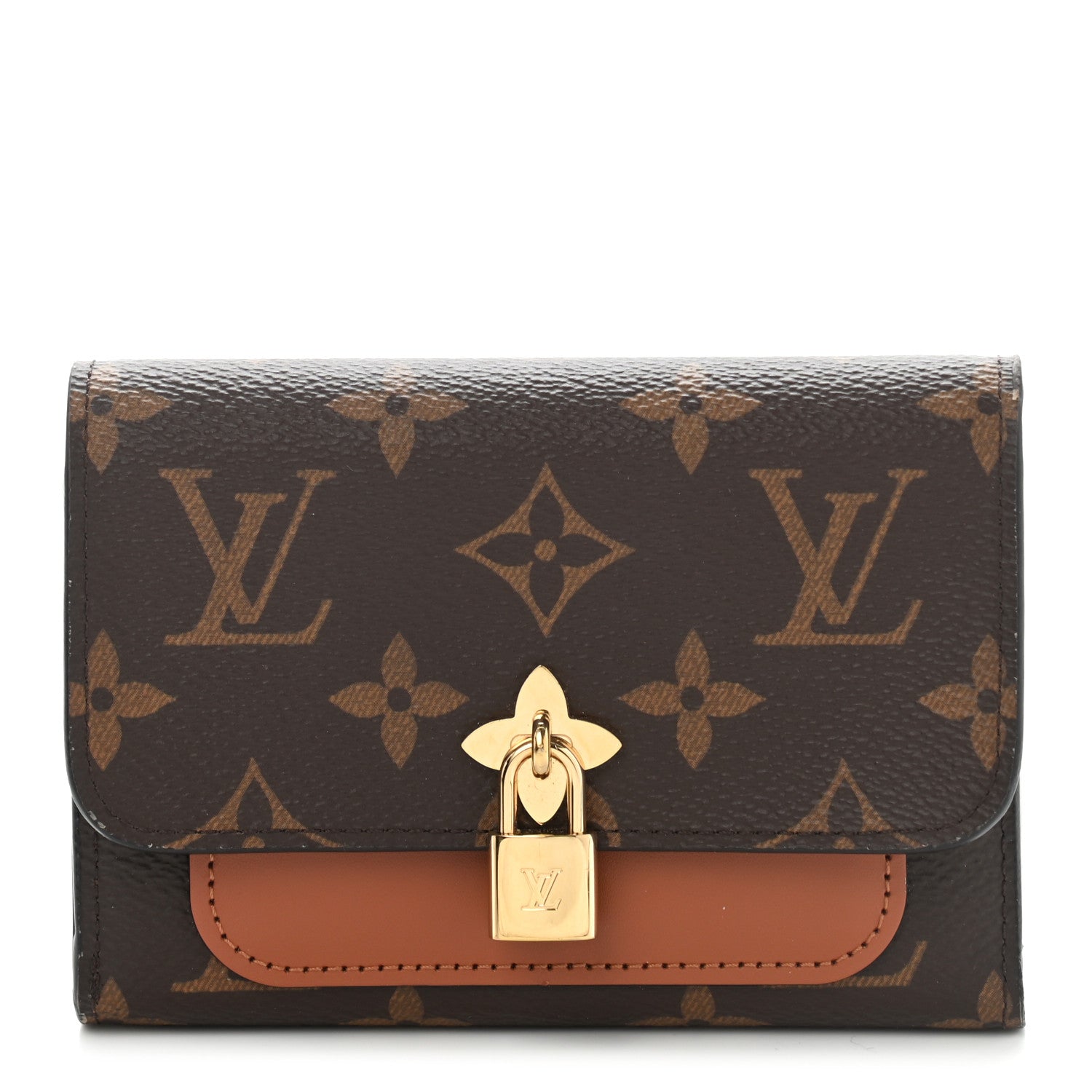 Louis Vuitton Monogram Flower Lock Compact Wallet Caramel 1 of 10