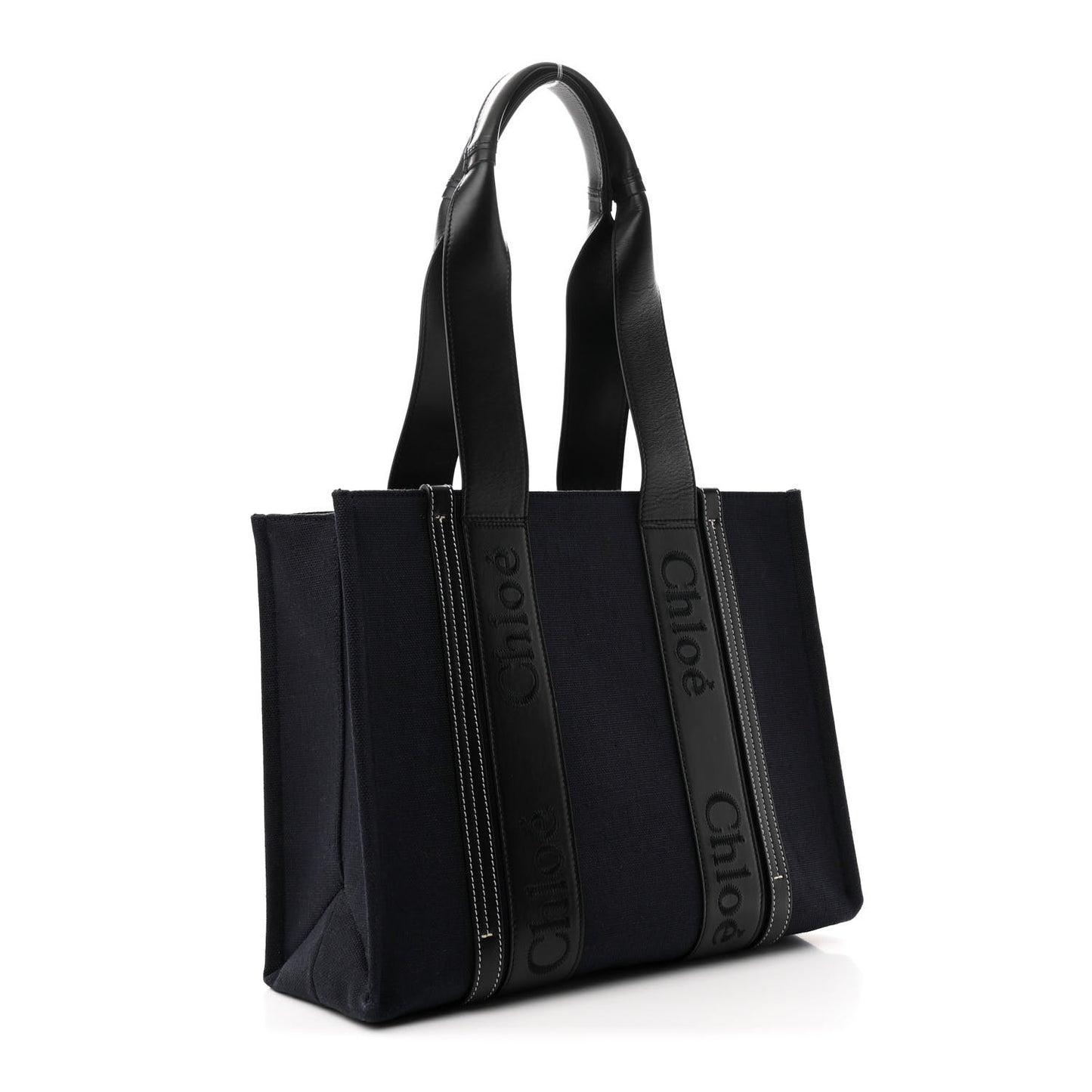 Calfskin Linen Medium Woody Tote Deep Denim