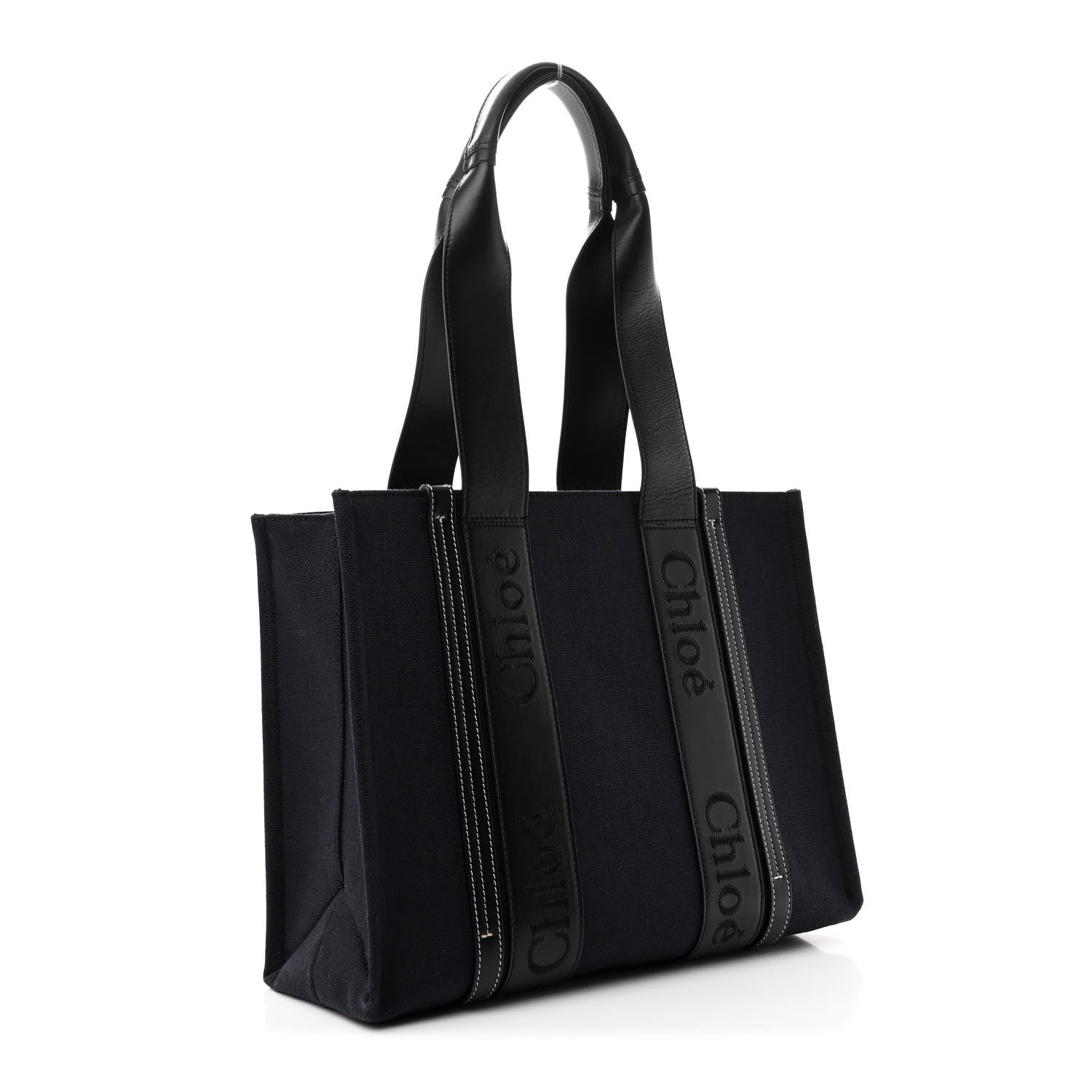 Chloe Calfskin Linen Medium Woody Tote Deep Denim 3 of 11