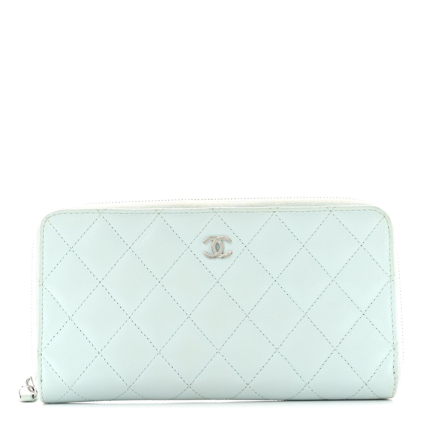 Caviar Quilted Large Gusset Zip Around Wallet Light Blue