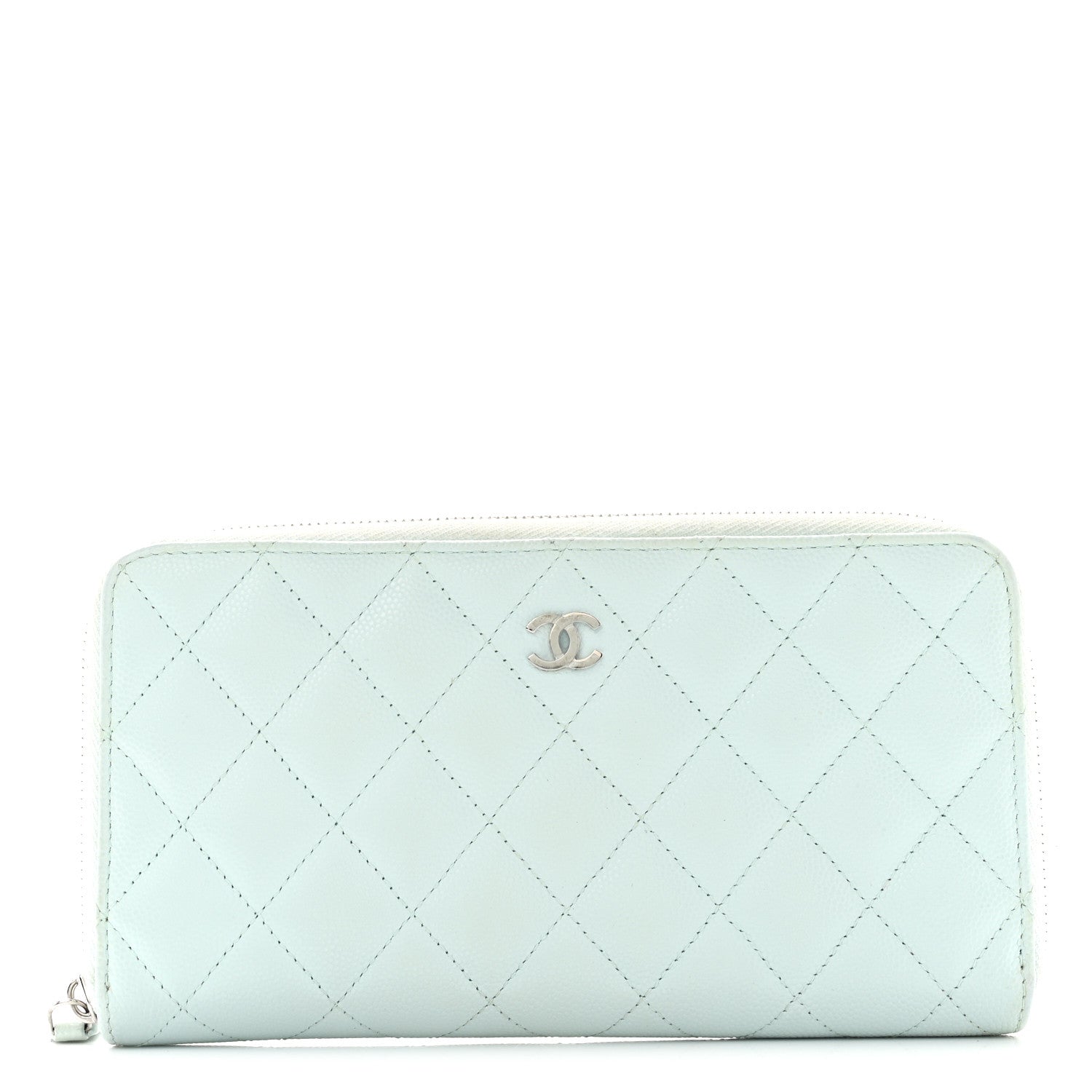 Chanel Caviar Quilted Large Gusset Zip Around Wallet Light Blue 1 of 9