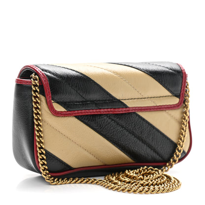 Gucci Vintage Effect Calfskin Matelasse Diagonal Striped Super Mini Torchon GG Marmont Shoulder Bag Black Beige 3 of 11