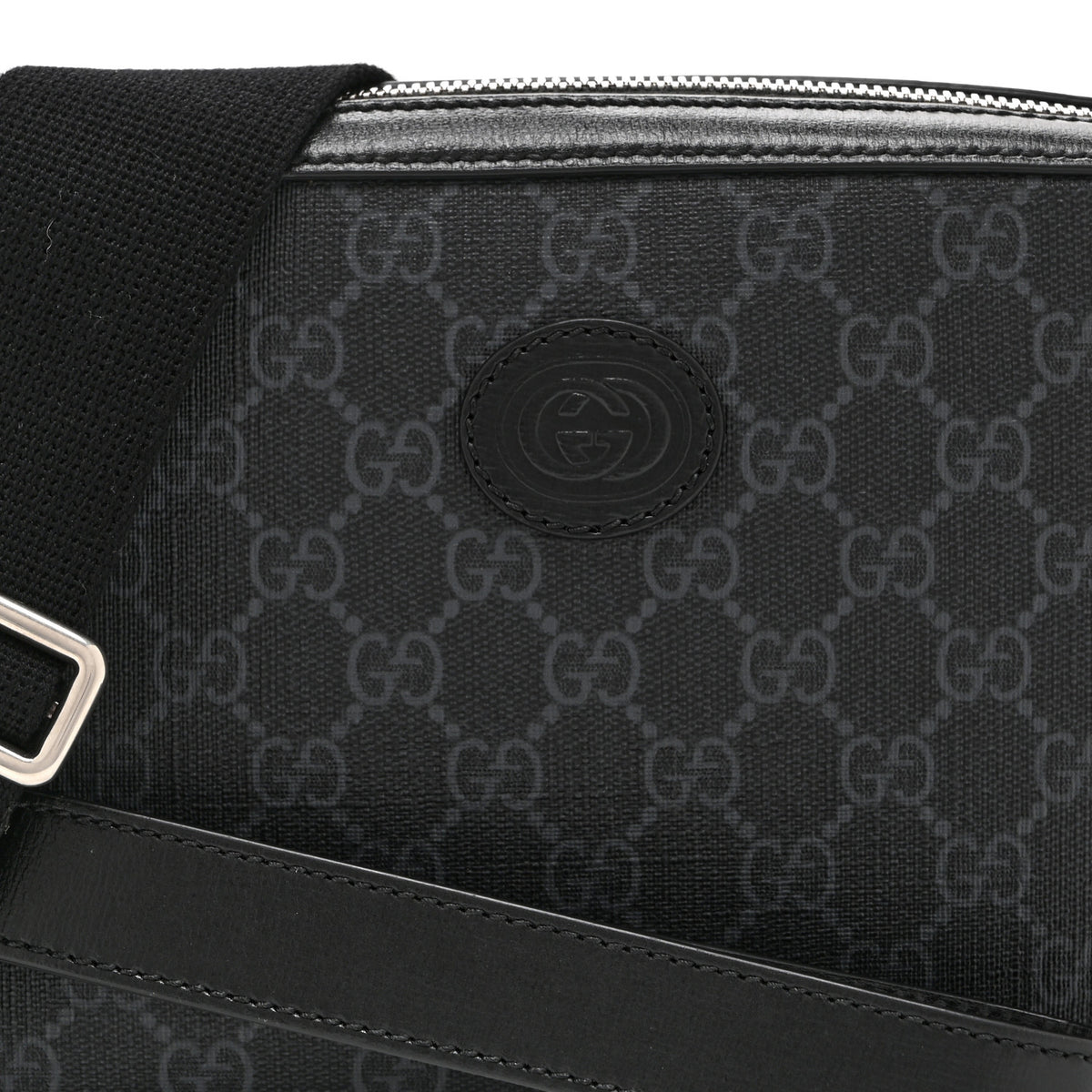 GG Supreme Monogram Azalea Calfskin Retro Interlocking G Wristlet Shoulder Bag Black