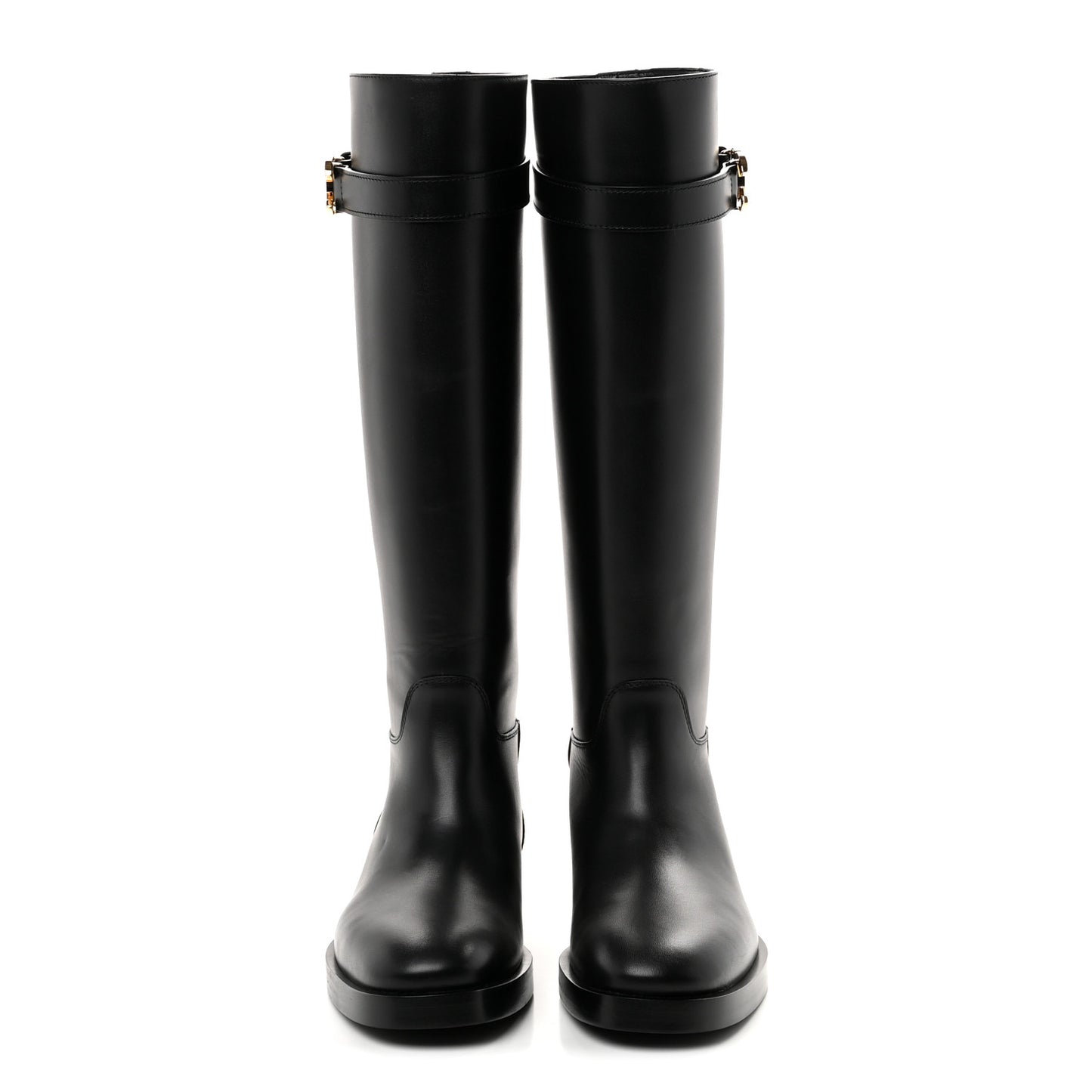 Calfskin CC Buckle High Boots 38 Black