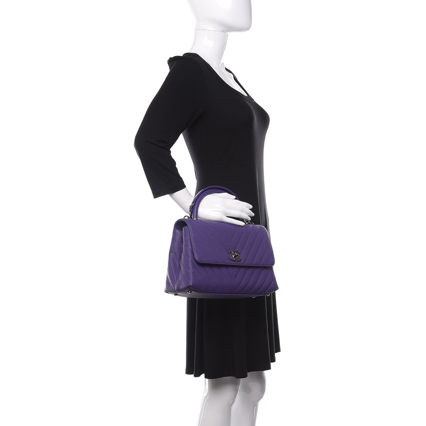 Caviar Chevron Quilted Small Coco Handle Flap Purple