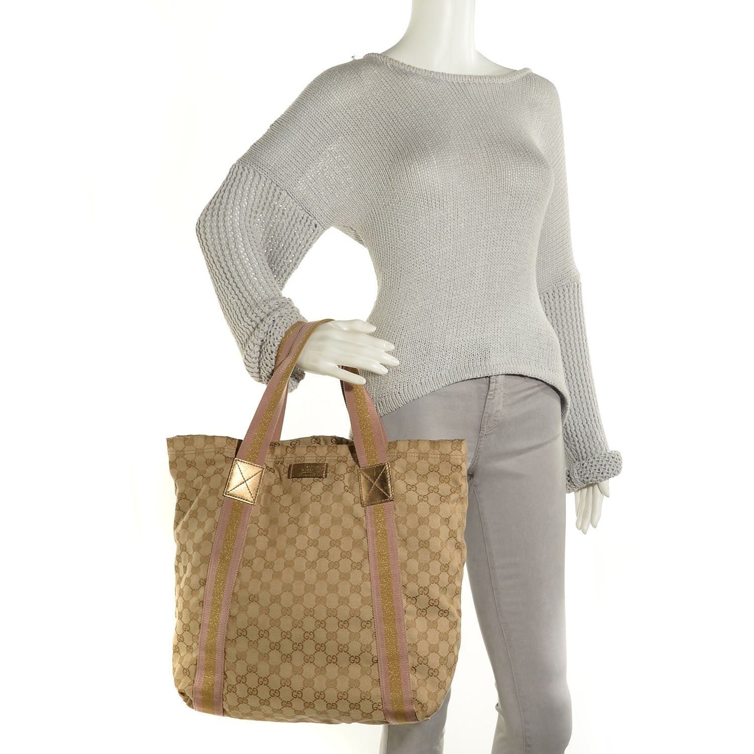 Gucci GG Monogram Medium Web Handle Vertical Tote Pink Gold 2 of 8