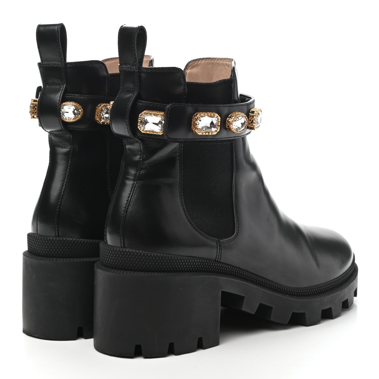 Gucci Calfskin Crystal GG Trip Chelsea Ankle Boots 39.5 Black 4 of 10