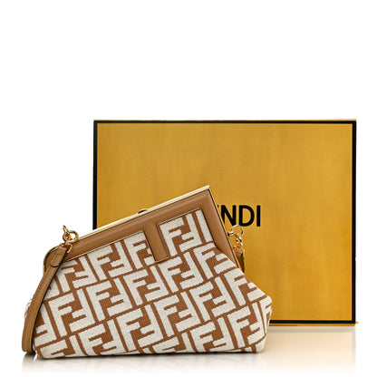 Fendi Raffia Chenille Shiny Nappa FF 1974 Small Fendi First Natural White Miele Scuro 12 of 12