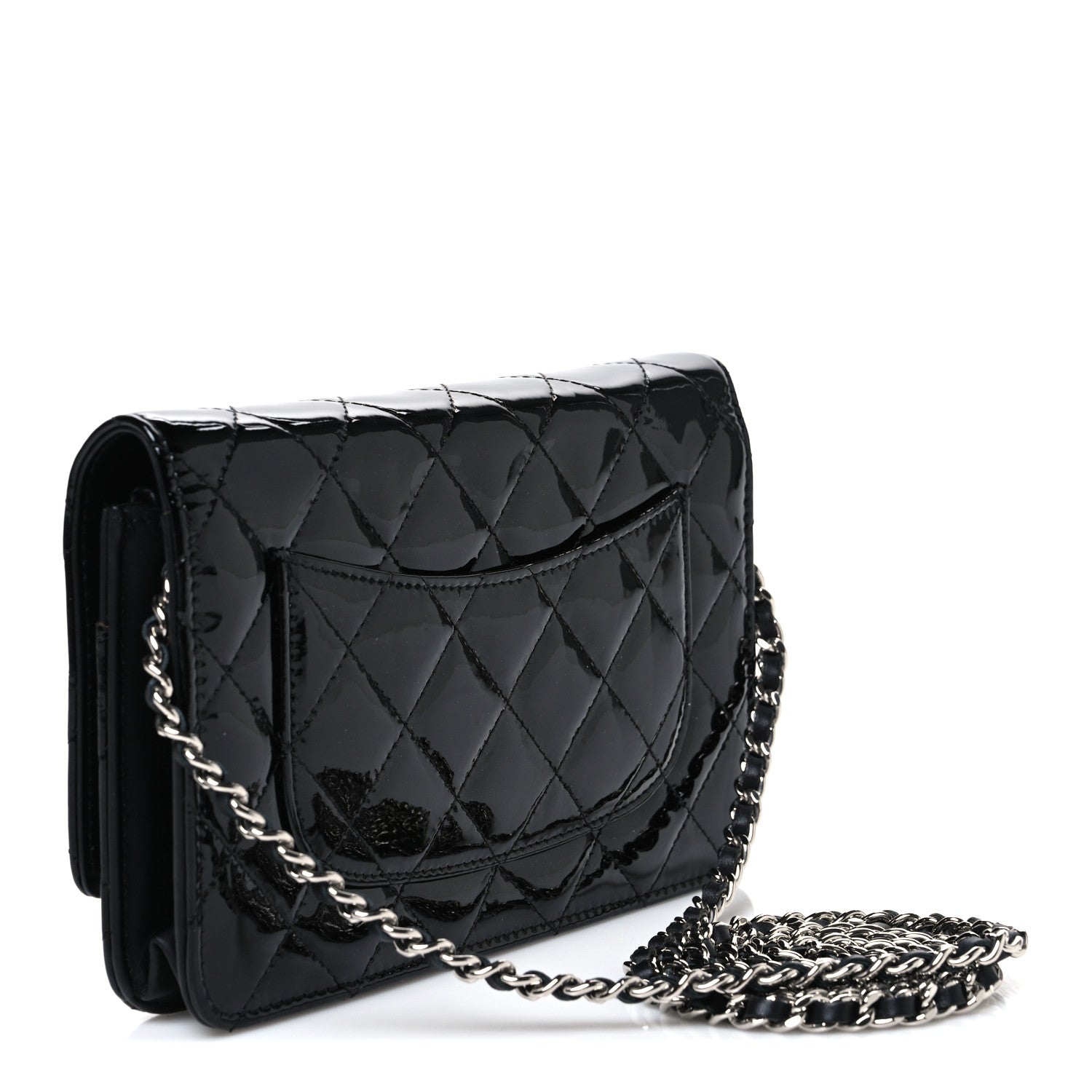Chanel Patent Quilted Wallet On Chain WOC Black 3 of 11