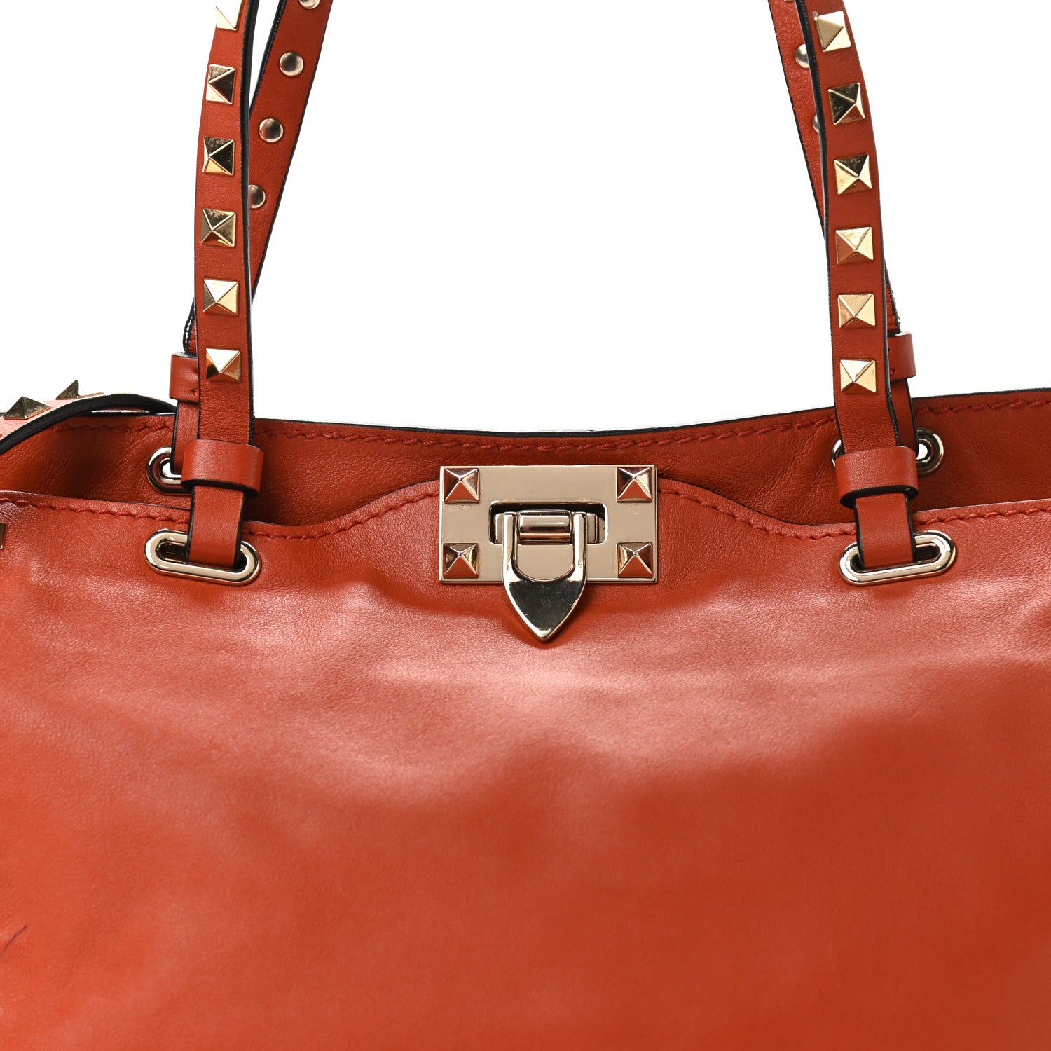Valentino Garavani Vitello Small Rockstud Tote English Red 6 of 9