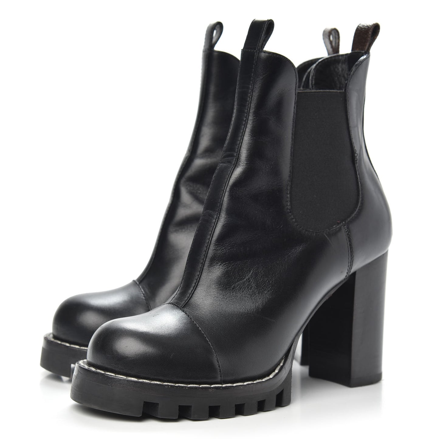 Calfskin Monogram Uniformes Chelsea Lug Sole 80mm Ankle Boots 37.5 Black