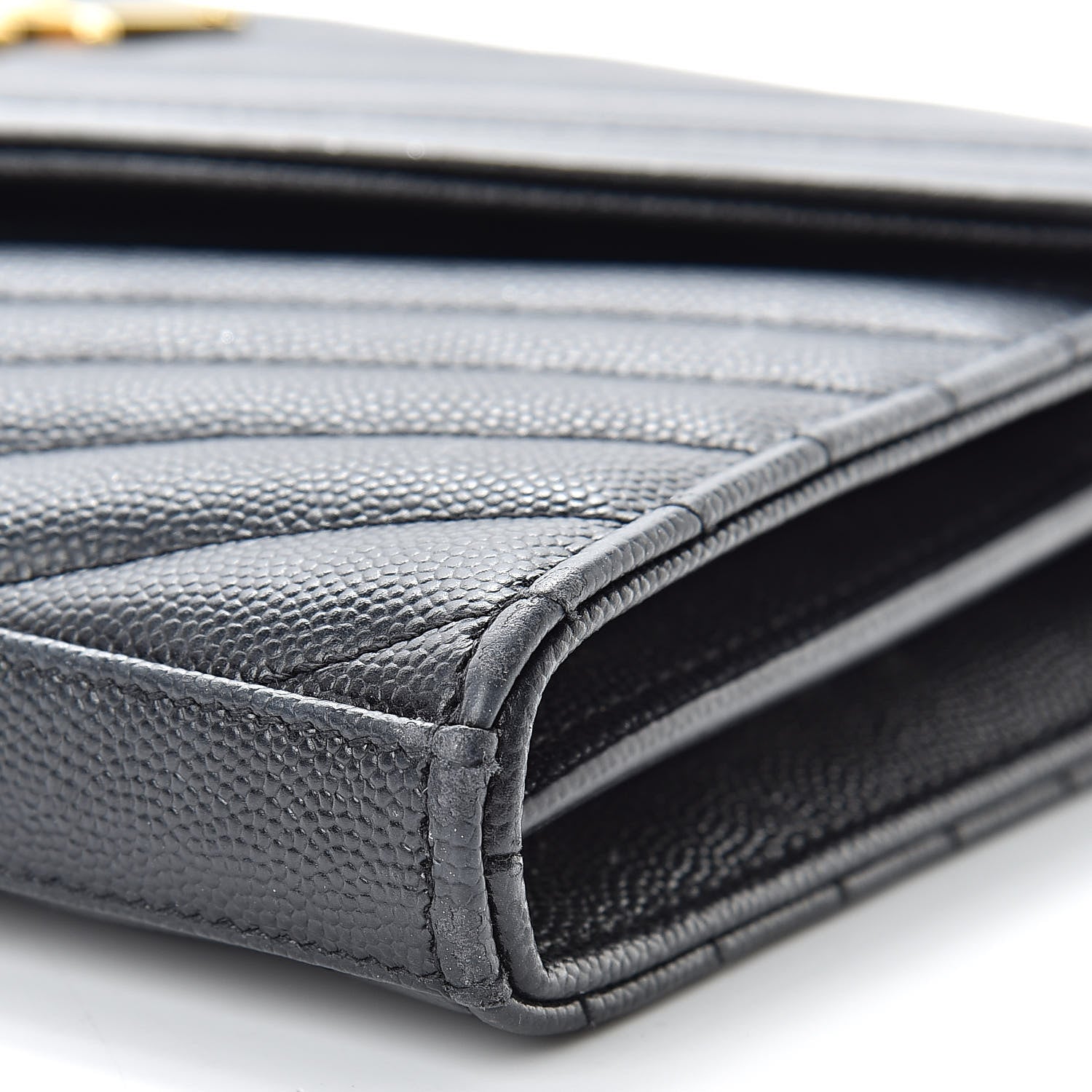 Saint Laurent Grain De Poudre Matelasse Chevron Monogram Chain Wallet Black 10 of 12