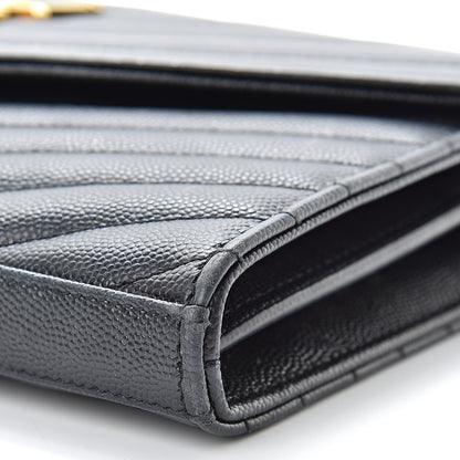 Saint Laurent Grain De Poudre Matelasse Chevron Monogram Chain Wallet Black 10 of 12