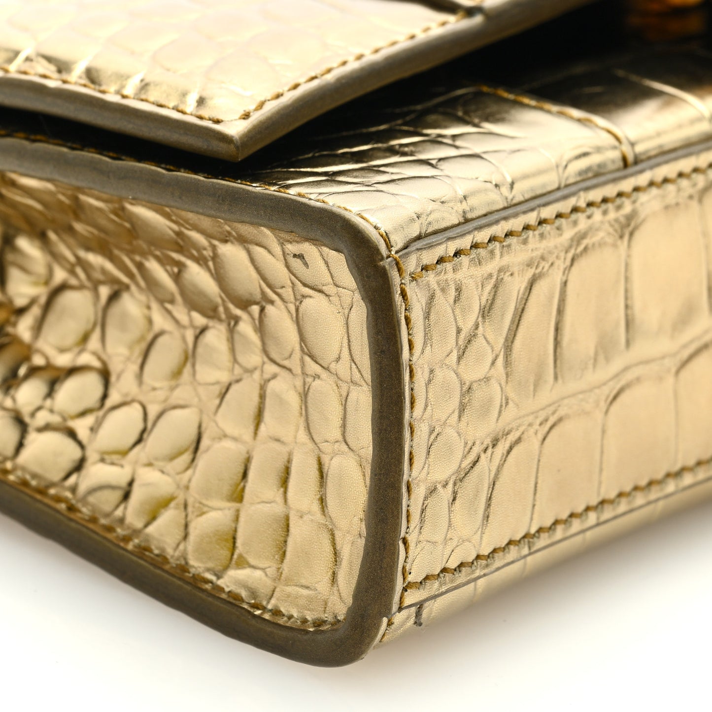 Metallic Calfskin Crocodile Embossed Hourglass Chain Bag Gold