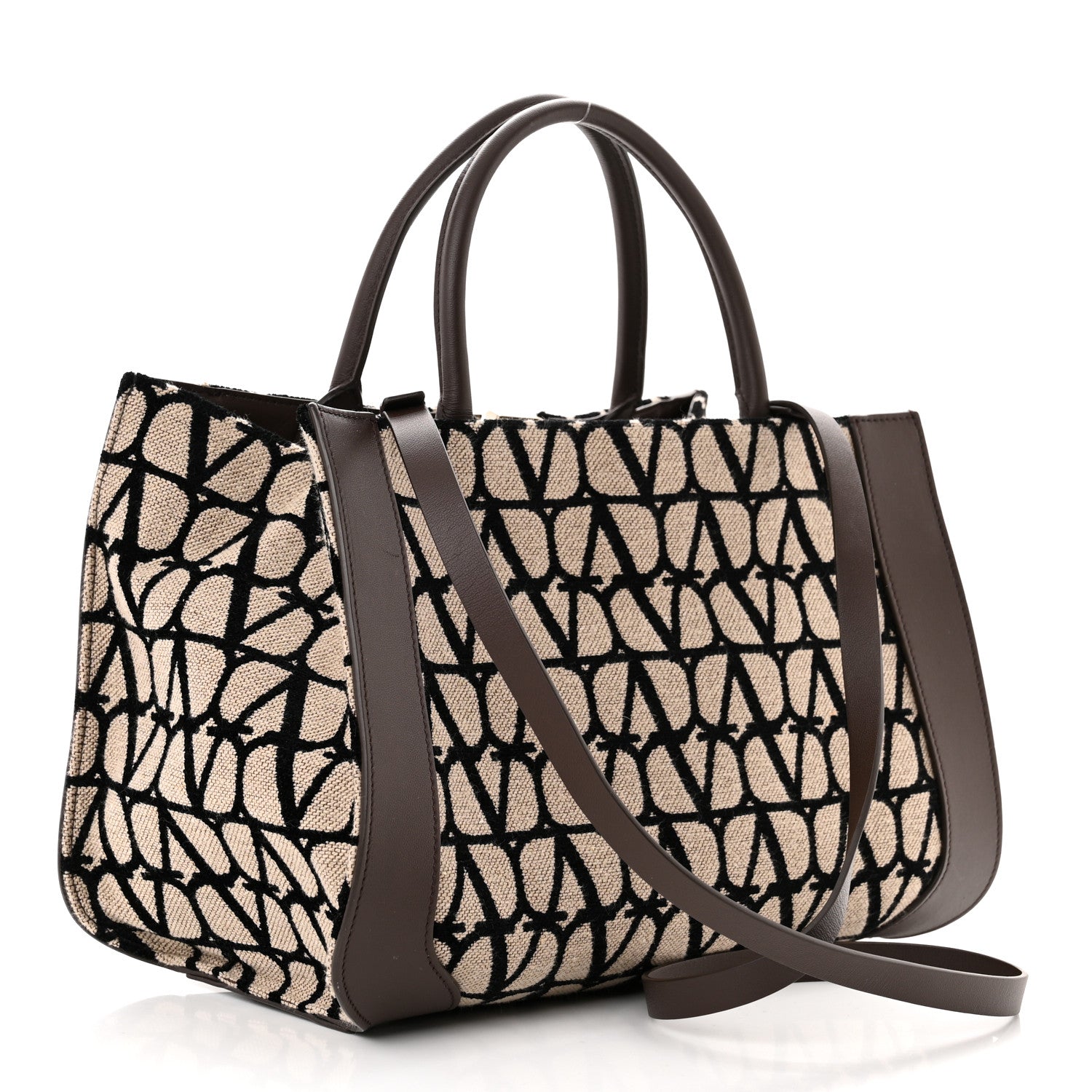 Valentino Garavani Toile Iconographe Calfskin Medium Vlogo Tote Naturale Black Fondant 3 of 10