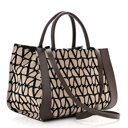 Valentino Garavani Toile Iconographe Calfskin Medium Vlogo Tote Naturale Black Fondant 3 of 10