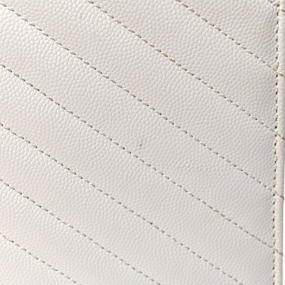 Saint Laurent Grain De Poudre Matelasse Chevron Large Monogram Satchel White 13 of 17