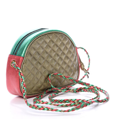 Gucci Laminated Nappa Trapuntata Mini Zumi Dome Shoulder Bag Rosso Jasmine Green Rame 2 of 9