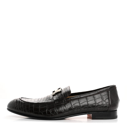 Hermes Matte Alligator Mens Paris Loafers 45 Moka 1 of 9