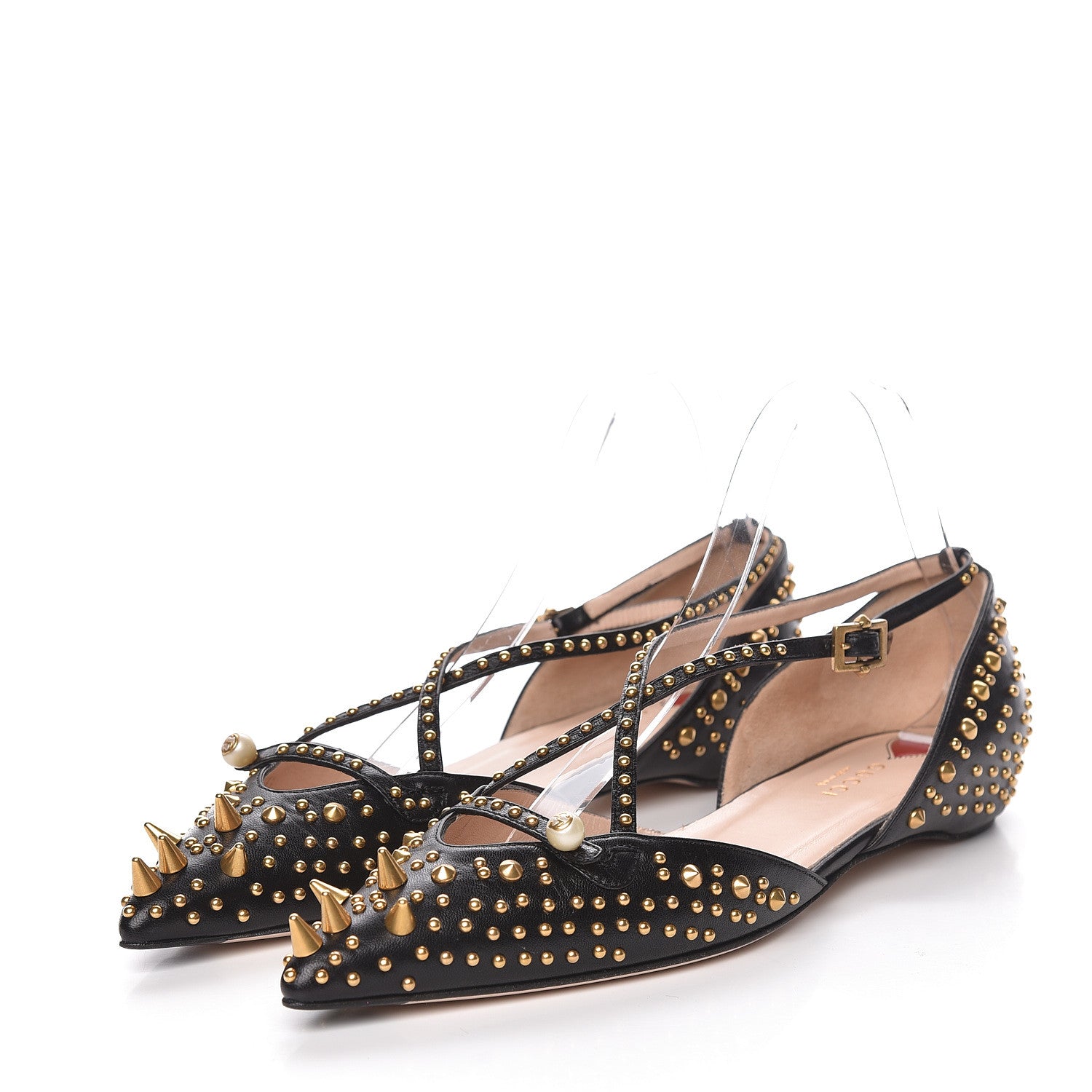 Gucci Malaga Kid Studded Pointed Toe Unia Flats 38.5 Black 3 of 10