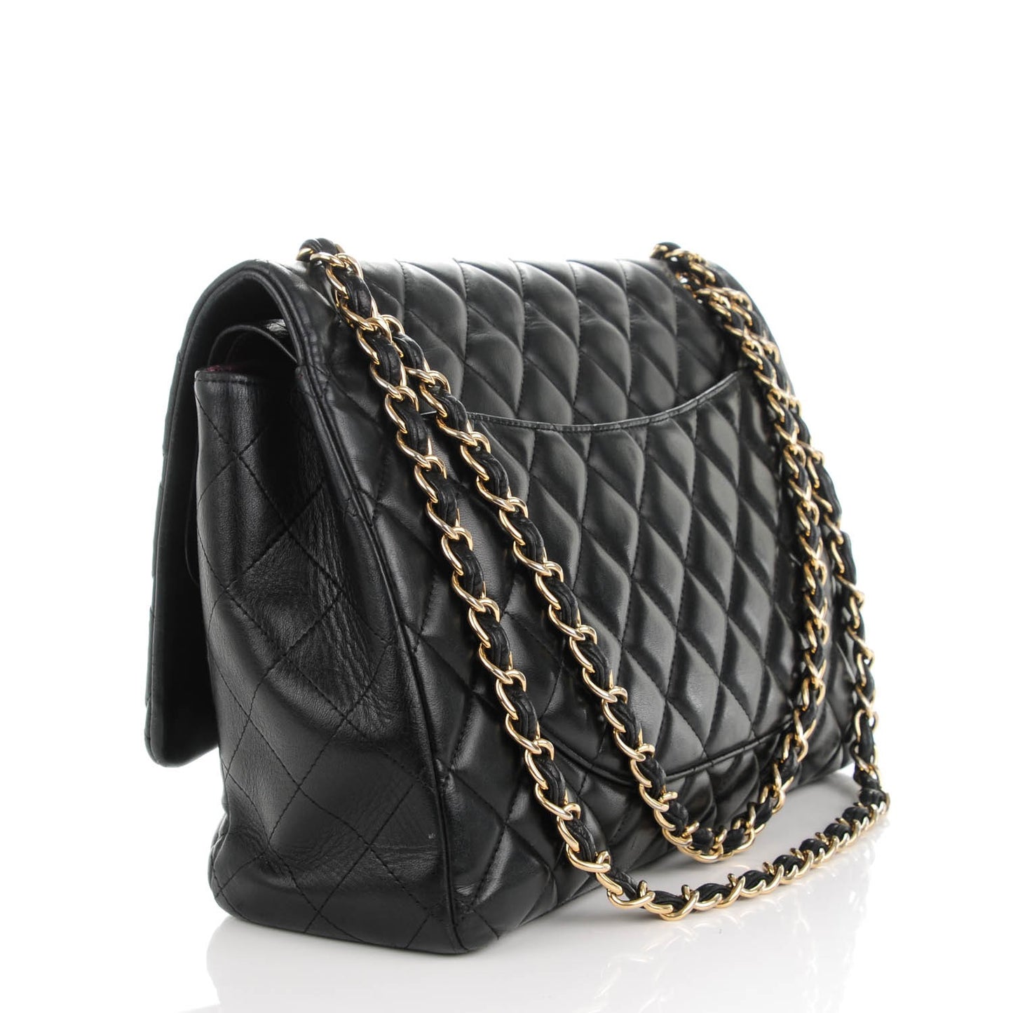 Lambskin Quilted Maxi Double Flap Black