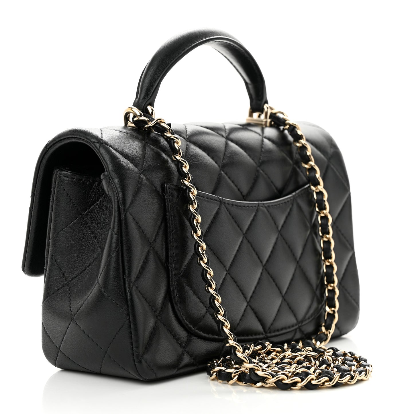 Lambskin Quilted Mini Top Handle Rectangular Flap Black