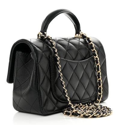 Chanel Lambskin Quilted Mini Top Handle Rectangular Flap Black 3 of 13