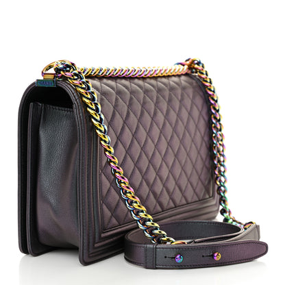 Chanel Iridescent Goatskin Quilted New Medium Boy Flap Purple 3 of 10