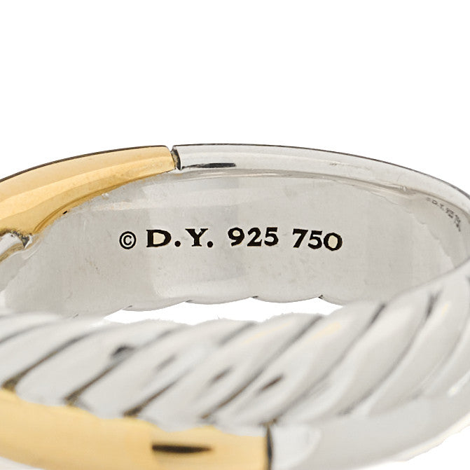 Sterling Silver 18K Yellow Gold Crossover Two Row Ring 50 5.5