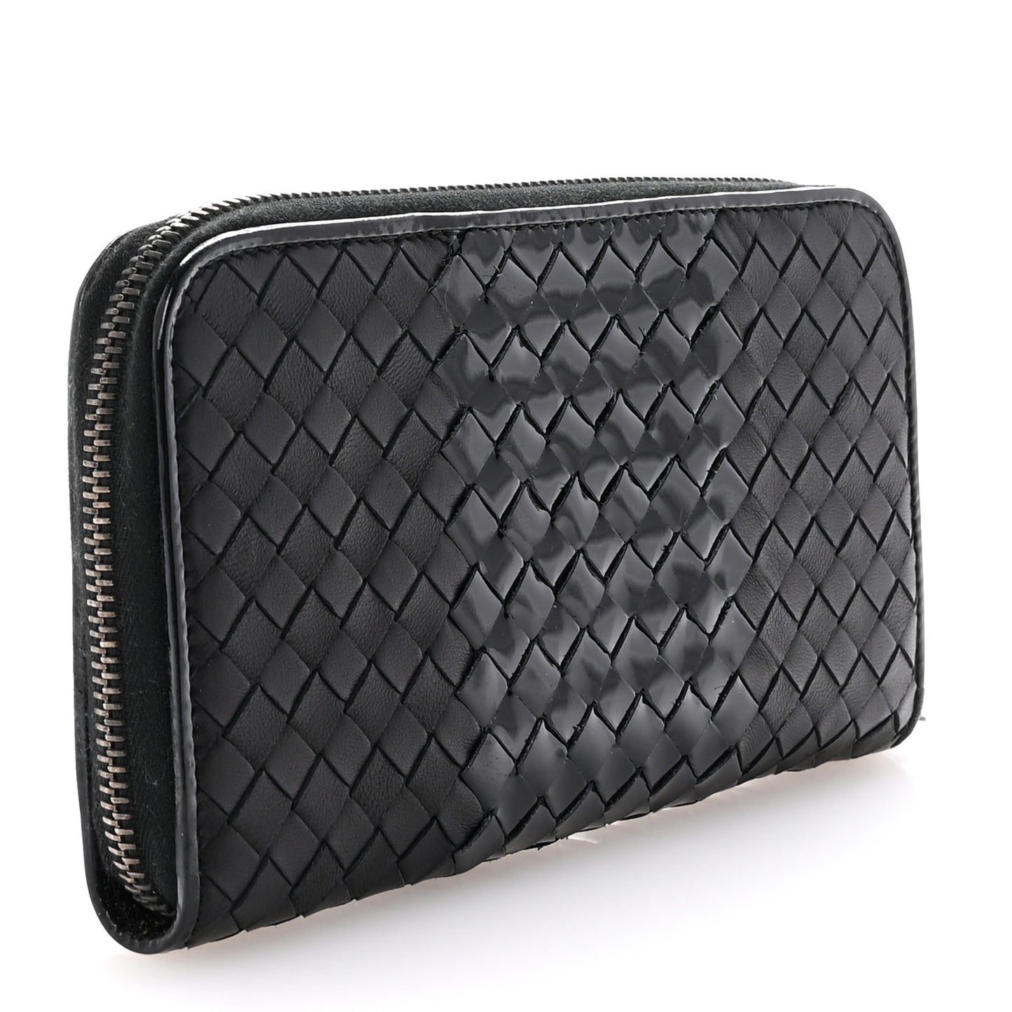 Nappa Patent Intrecciato Zip Around Wallet Black