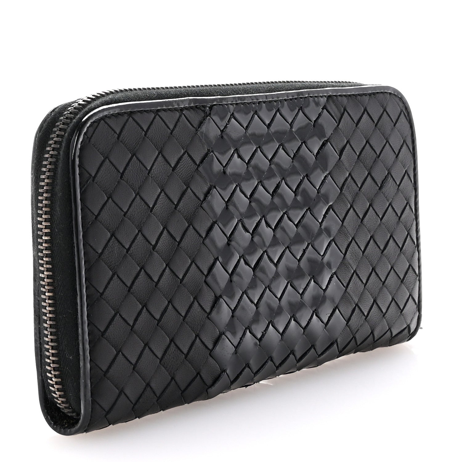 Bottega Veneta Nappa Patent Intrecciato Zip Around Wallet Black 3 of 8