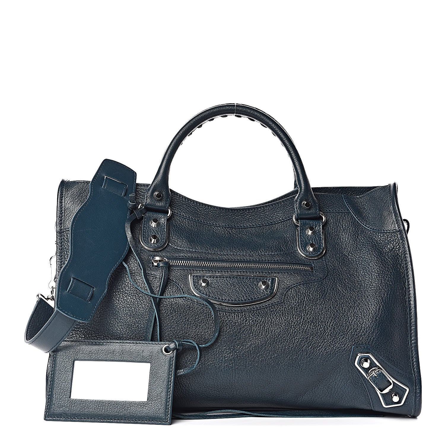 Balenciaga Chevre Silver Metallic Edge Hardware City Bleu Paon 1 of 10