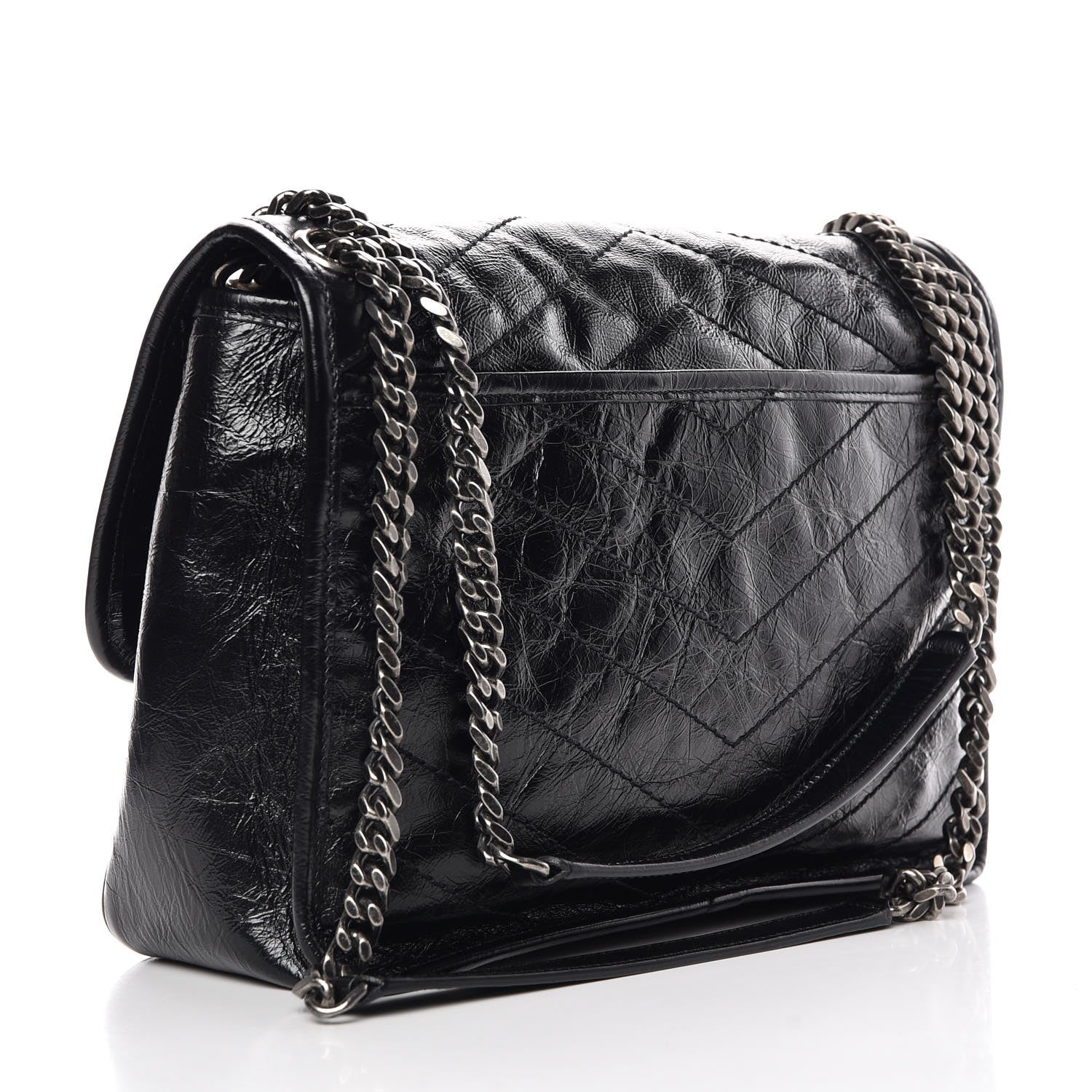 Saint Laurent Crinkled Calfskin Matelasse Monogram Medium Niki Chain Satchel Black 3 of 8