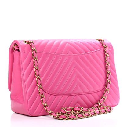 Chanel Lambskin Chevron Quilted Jumbo Double Flap Pink 2 of 4