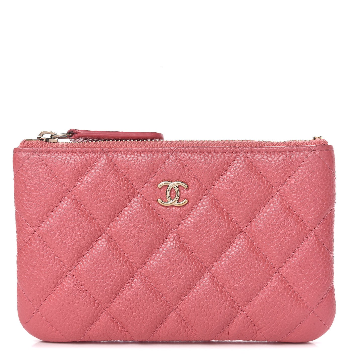 Iridescent Caviar Quilted Small Cosmetic Case Pink