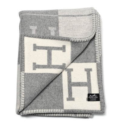 Hermes Wool Cashmere Avalon III Blanket Ecru Gris Clair 2 of 6