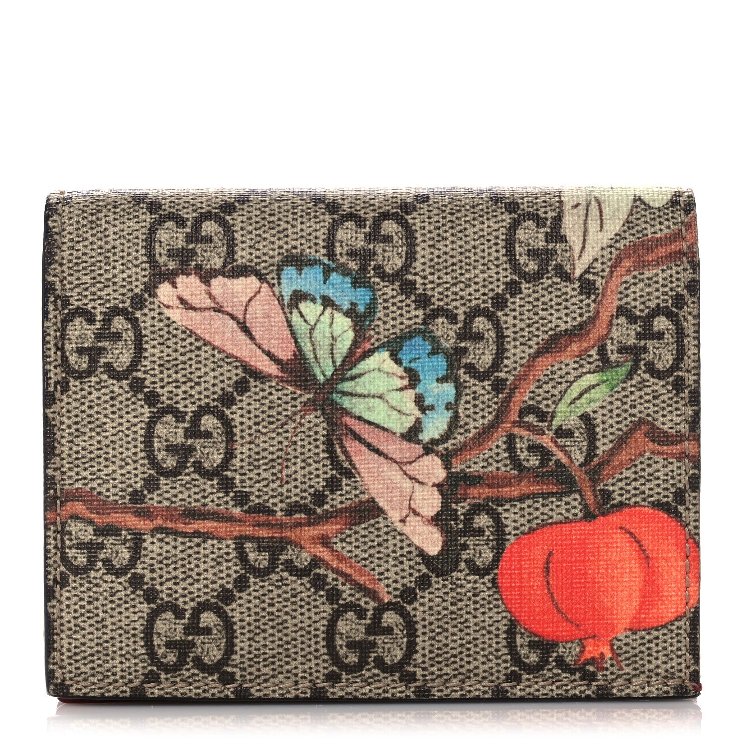 Gucci GG Supreme Monogram Tian Card Case Beige Multicolor Red 1 of 8