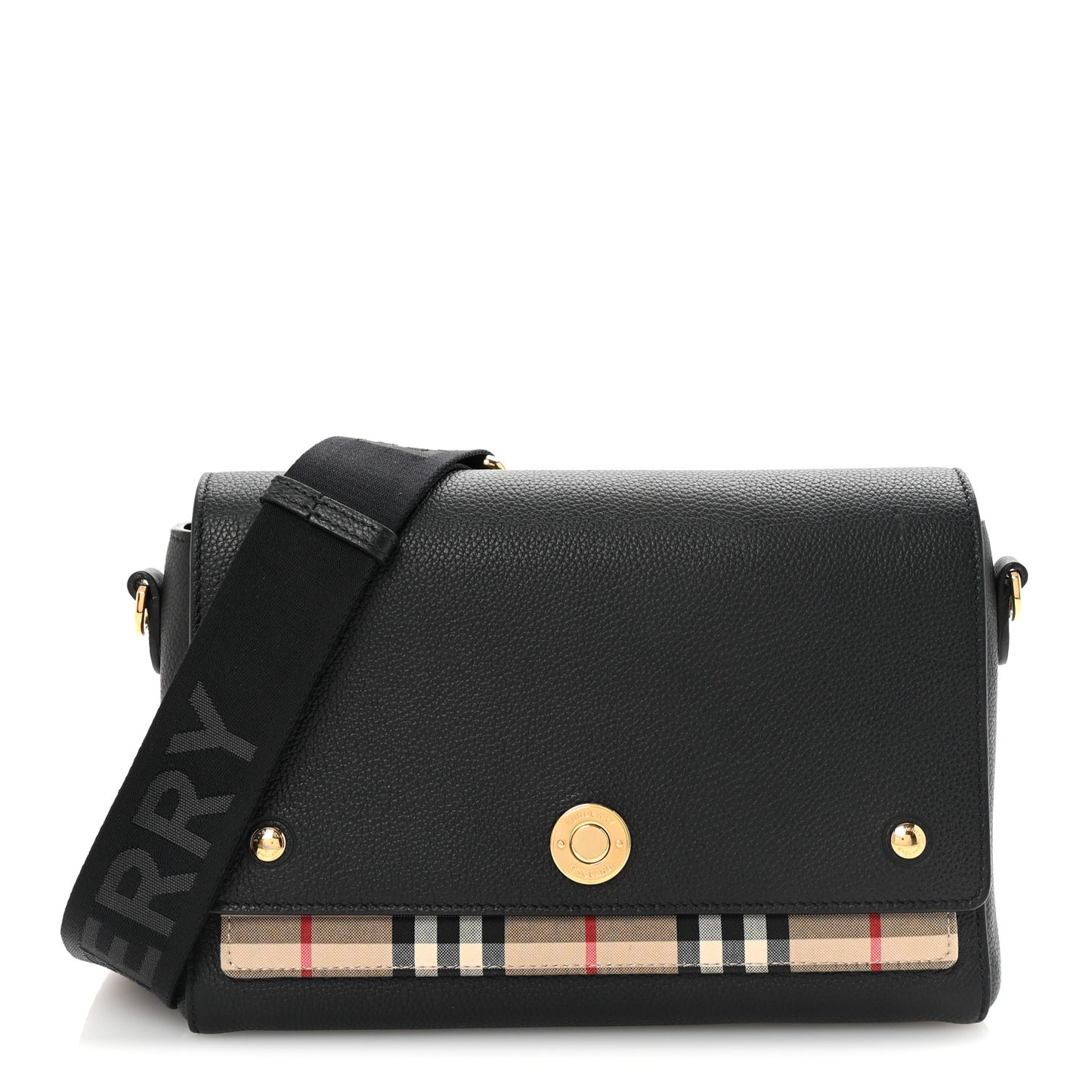 Grainy Calfskin Vintage Check Note Crossbody Bag Black