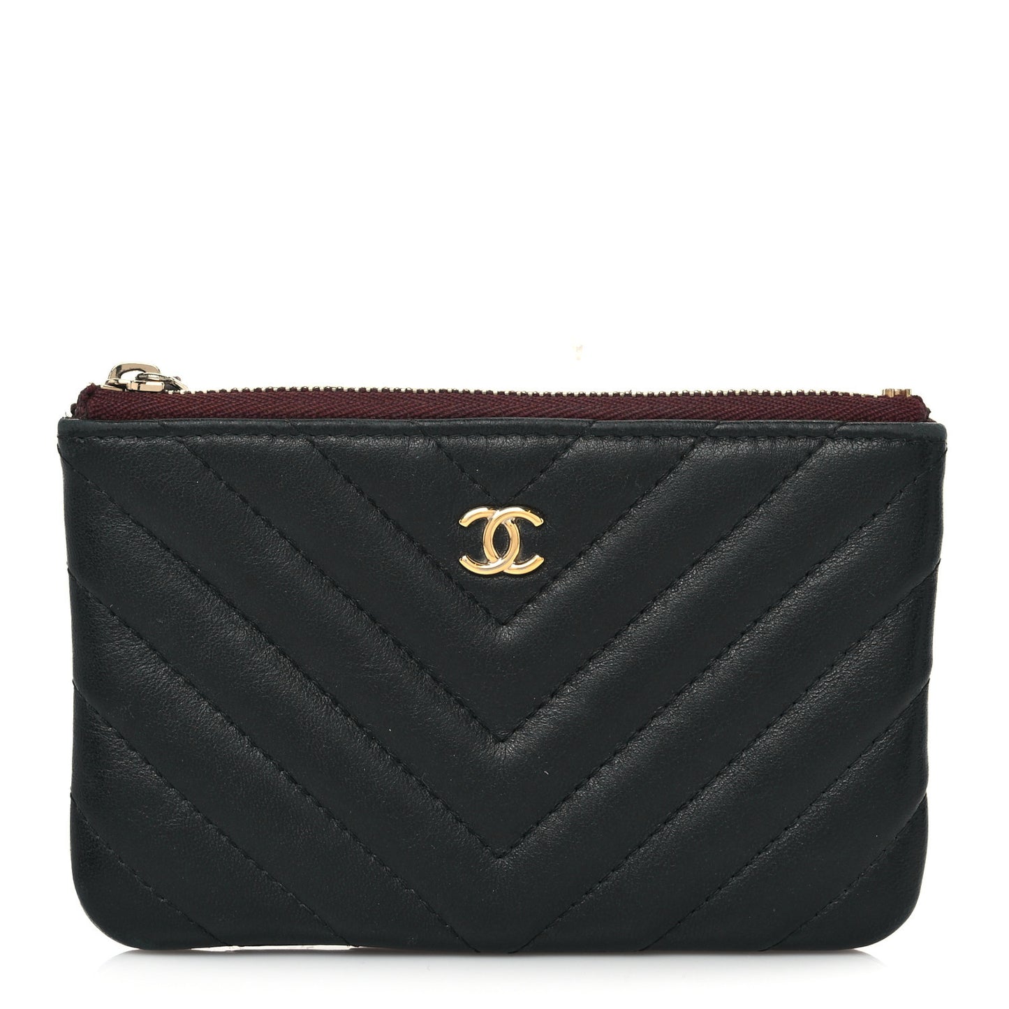 Lambskin Chevron Quilted Small Cosmetic Case Black