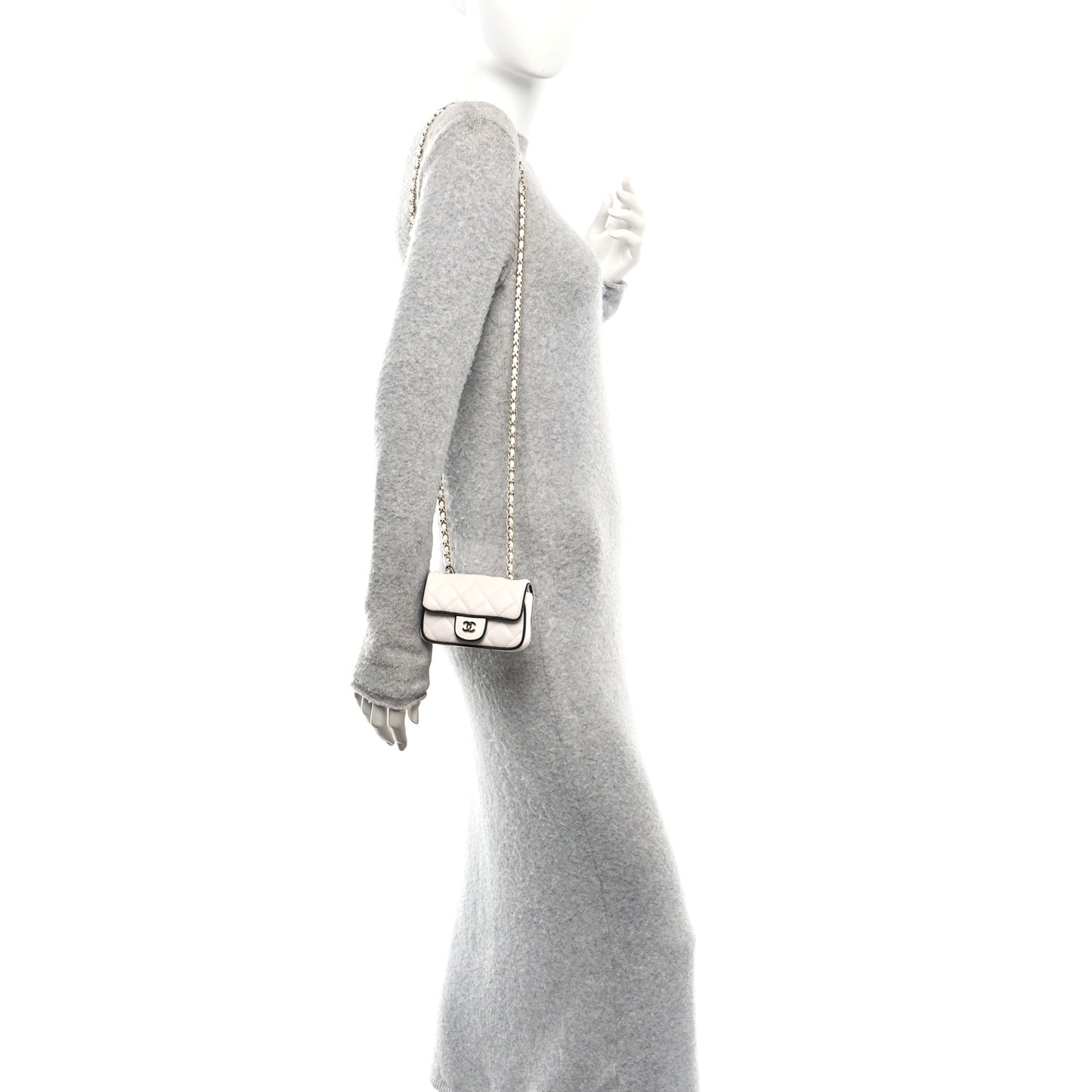 Lambskin Quilted Resin CC Flap Clutch With Chain White Black