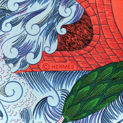 Hermes Silk Cosmographia Universalis Scarf 90 Corail Vert Jaune 4 of 6