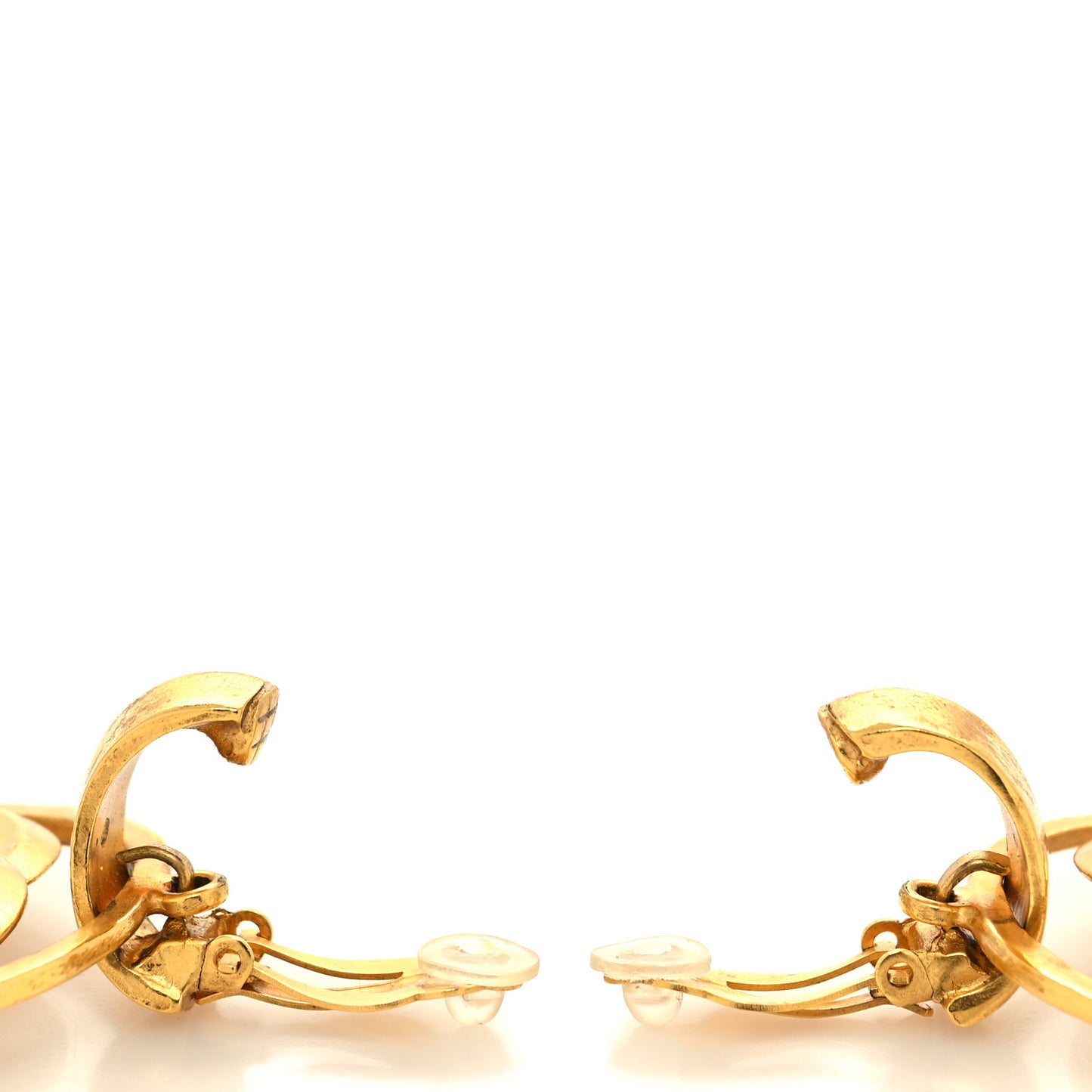 Metal Round CC Drop Clip On Earrings Gold