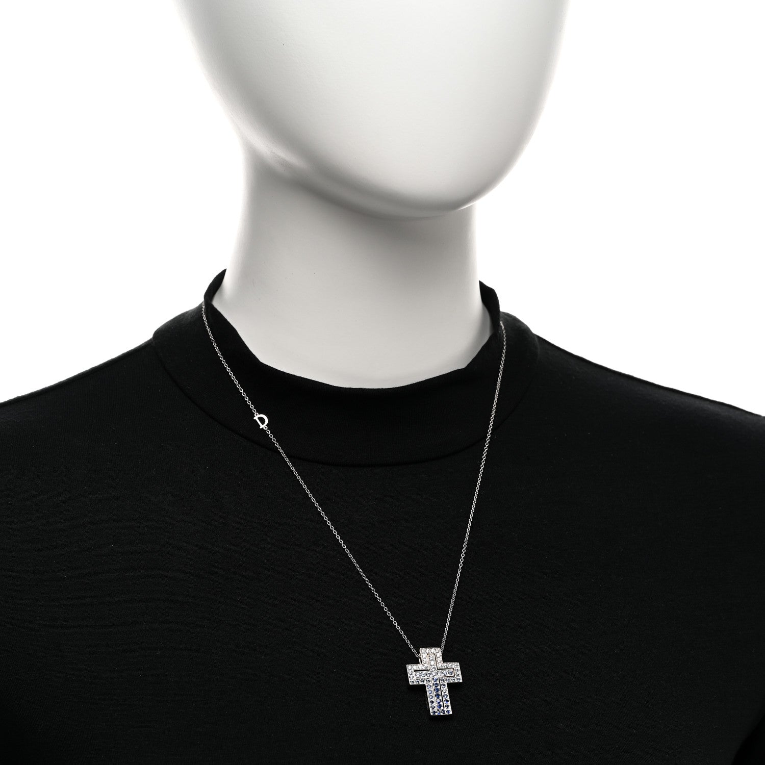 Damiani 18K White Gold Diamond Blue Sapphire Belle Epoque Cross Pendant Necklace 2 of 5