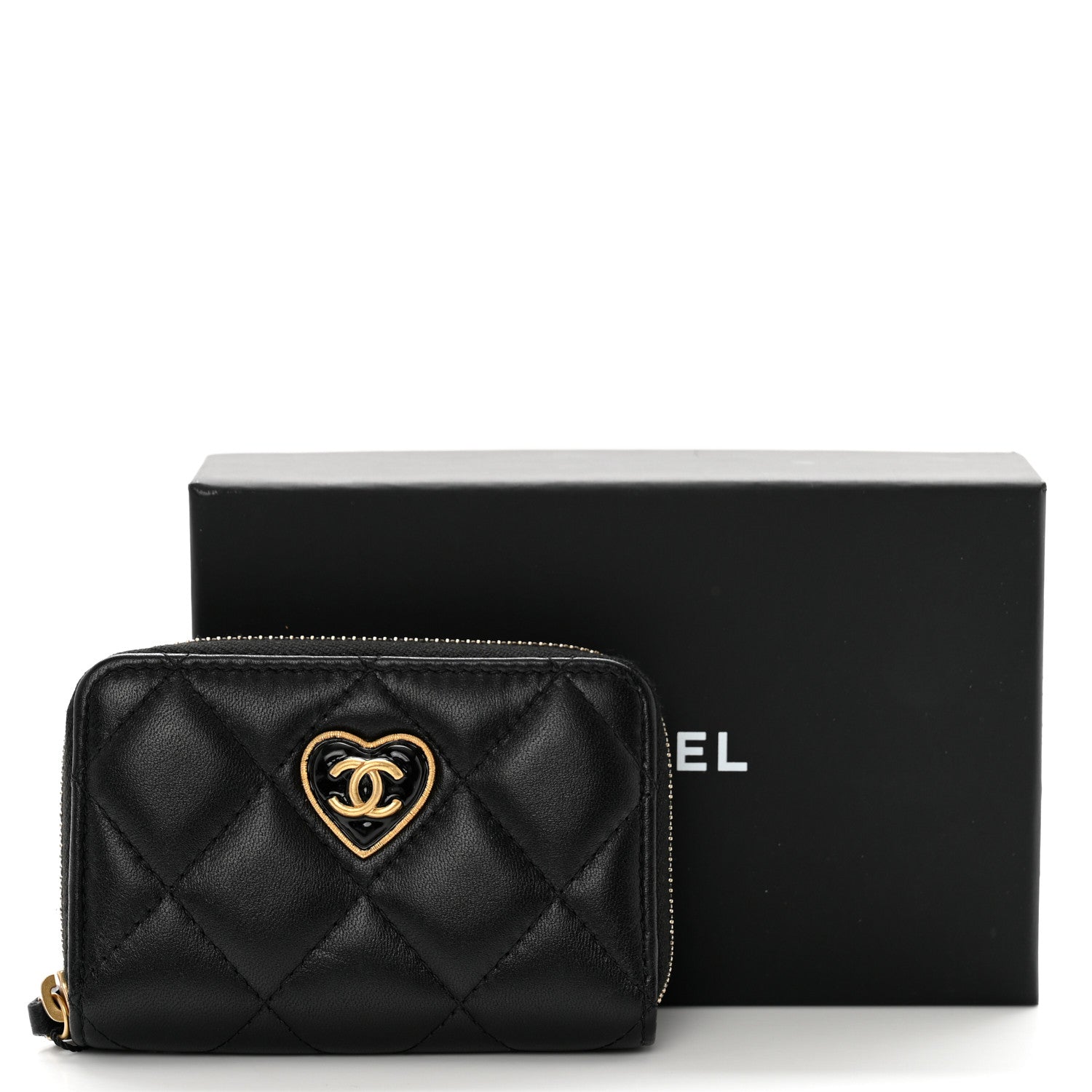Chanel Lambskin Plexiglass Quilted Coco Love Zip Coin Purse Black 9 of 9