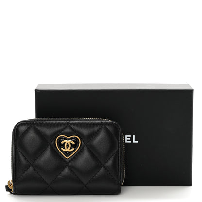 Chanel Lambskin Plexiglass Quilted Coco Love Zip Coin Purse Black 9 of 9