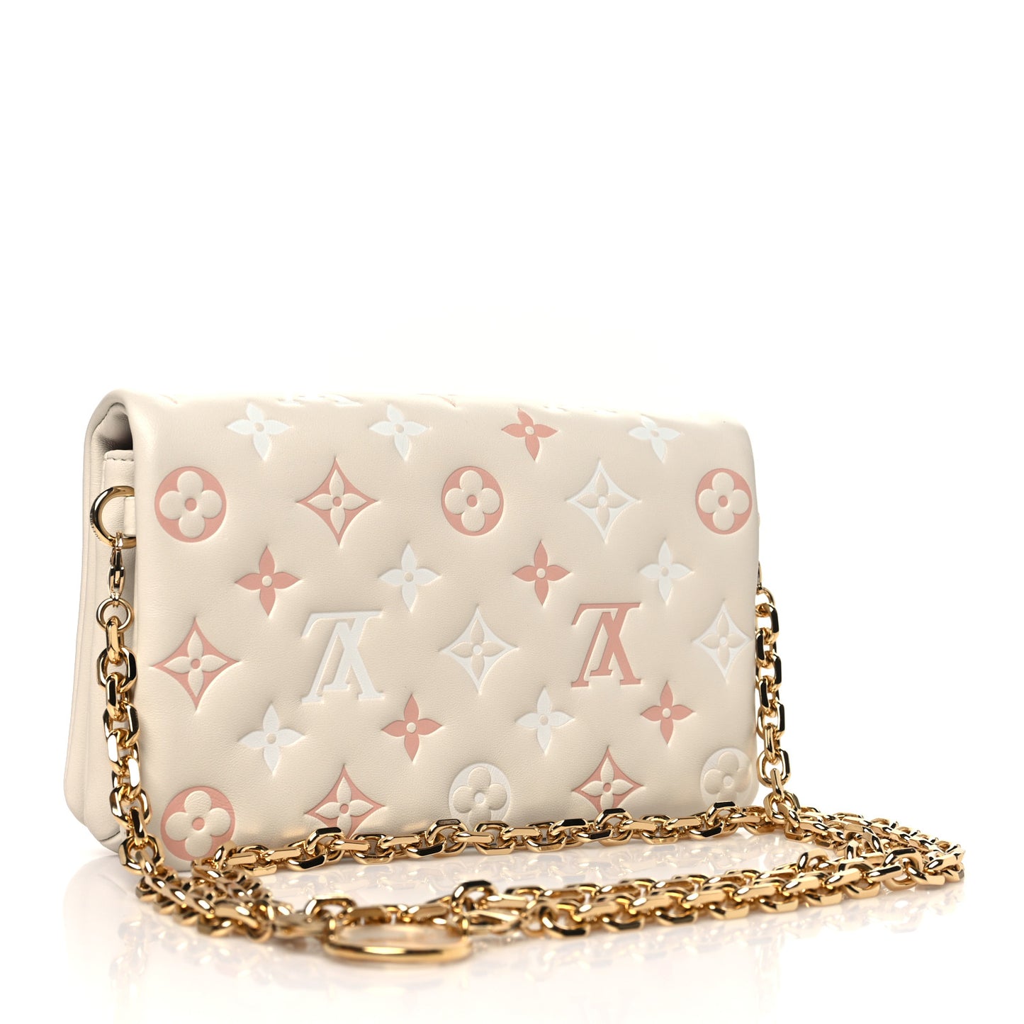 Lambskin Embossed Monogram Pochette Coussin Natural Cream