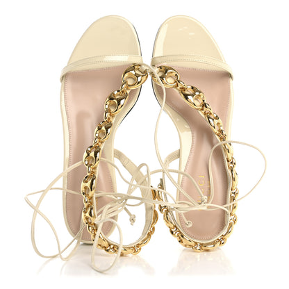 Gucci Vernice Crystal Lambskin Marina Ankle Wrap Sandals 37 New Ivoire 2 of 9